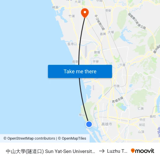 中山大學(隧道口) Sun Yat-Sen University(Tunnel Entrance) to Luzhu Taiwan map