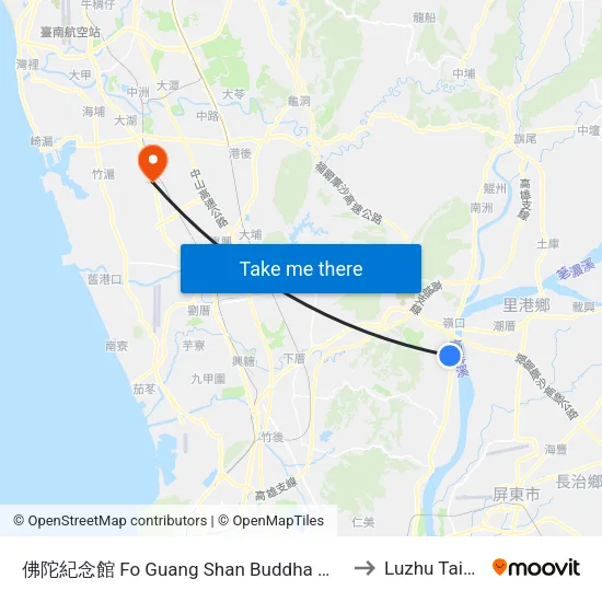 佛陀紀念館 Fo Guang Shan Buddha Museum to Luzhu Taiwan map
