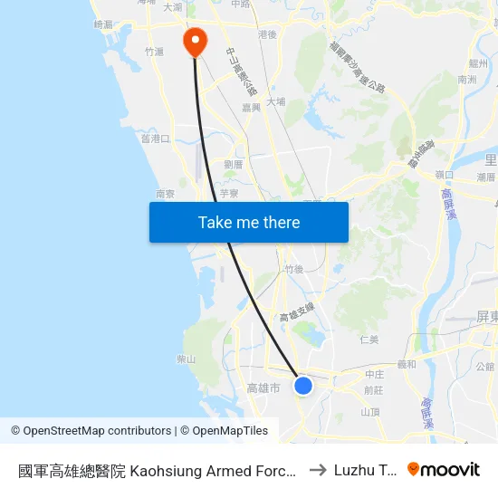國軍高雄總醫院 Kaohsiung Armed Forces General Hospital to Luzhu Taiwan map