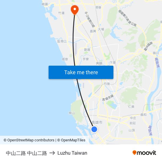 中山二路 中山二路 to Luzhu Taiwan map