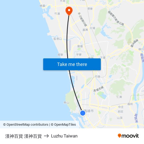 漢神百貨 漢神百貨 to Luzhu Taiwan map