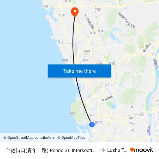 仁德街口(青年二路) Rende St. Intersection(Cingnian 2nd Rd.) to Luzhu Taiwan map