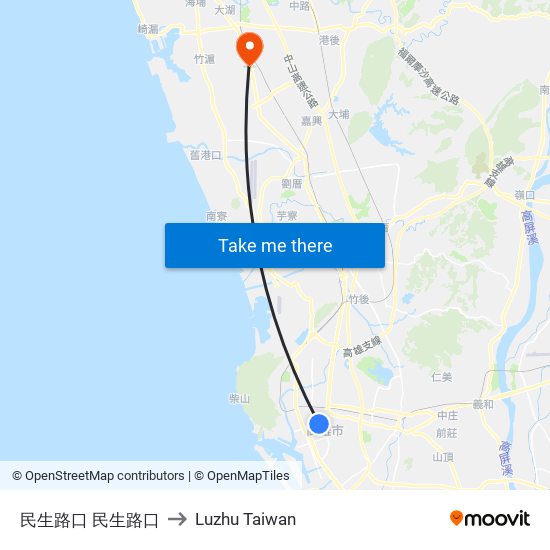 民生路口 民生路口 to Luzhu Taiwan map