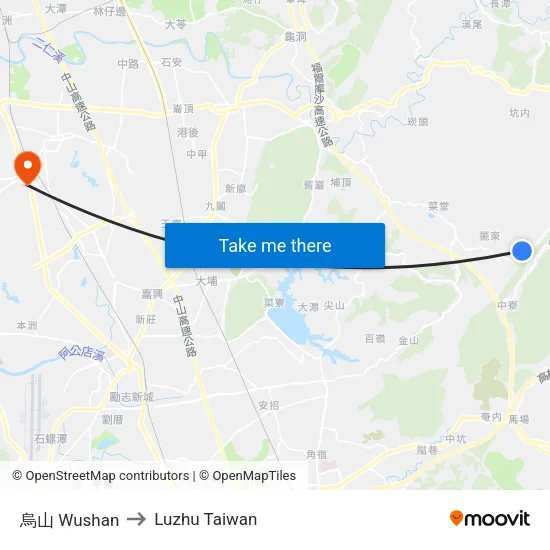 烏山 Wushan to Luzhu Taiwan map