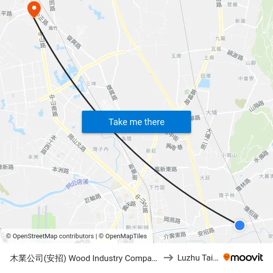 木業公司(安招) Wood Industry Company(Anjhao) to Luzhu Taiwan map