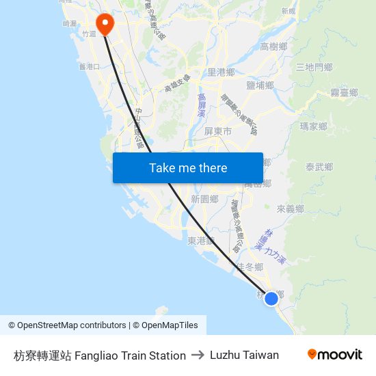 枋寮轉運站 Fangliao Train Station to Luzhu Taiwan map