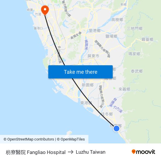 枋寮醫院 Fangliao Hospital to Luzhu Taiwan map