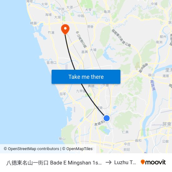 八德東名山一街口 八德東名山一街口 to Luzhu Taiwan map