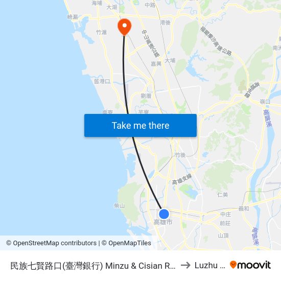 民族七賢路口(臺灣銀行) 民族七賢路口(臺灣銀行) to Luzhu Taiwan map