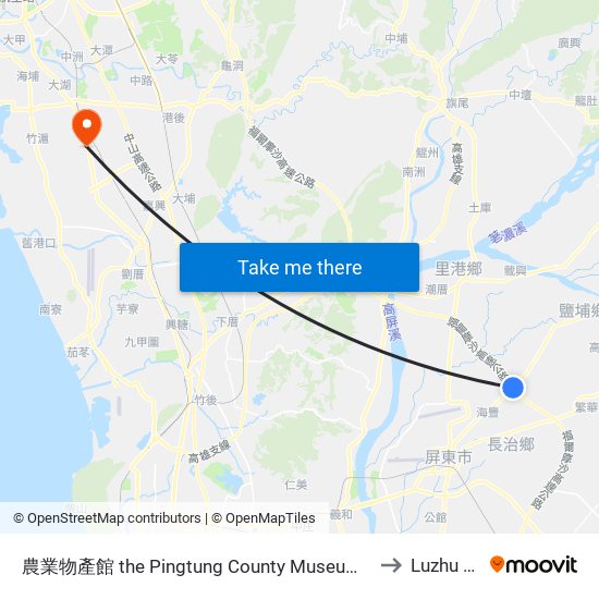 農業物產館 the Pingtung County Museum Of Agricultural Products to Luzhu Taiwan map