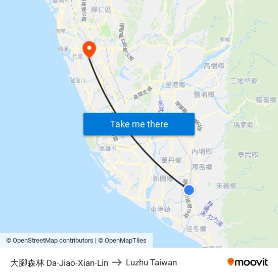 大腳森林 Da-Jiao-Xian-Lin to Luzhu Taiwan map