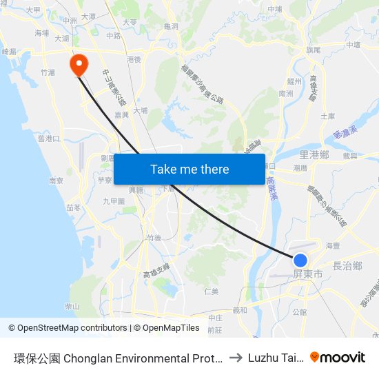 環保公園 Chonglan Environmental Protection Park to Luzhu Taiwan map