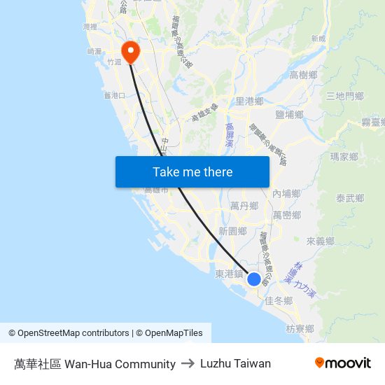 萬華社區 Wan-Hua Community to Luzhu Taiwan map