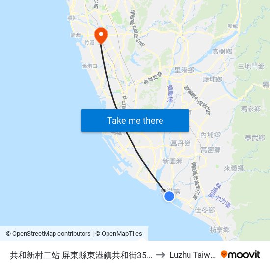 共和新村二站 屏東縣東港鎮共和街35-41 to Luzhu Taiwan map