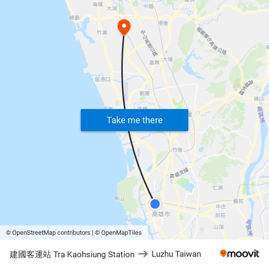 建國客運站 Tra Kaohsiung Station to Luzhu Taiwan map