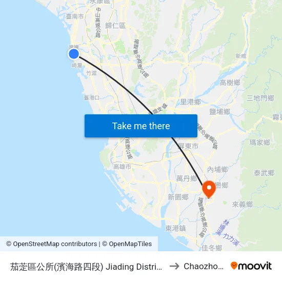 茄萣區公所(濱海路四段) Jiading District Office(Binhai Rd. Sec. 4) to Chaozhou Taiwan map