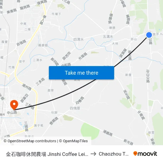 金石咖啡休閒農場 Jinshi Coffee Leisure Farm to Chaozhou Taiwan map