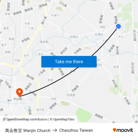 萬金教堂 Wanjin Church to Chaozhou Taiwan map