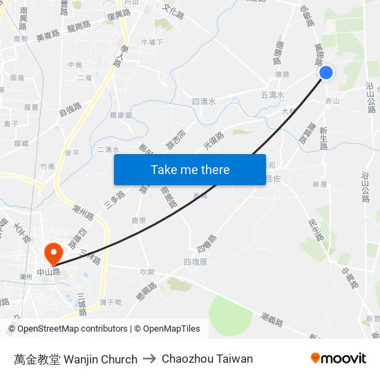 萬金教堂 Wanjin Church to Chaozhou Taiwan map