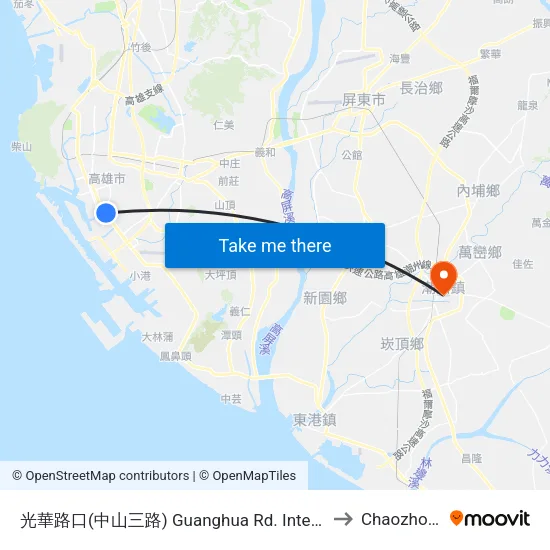 光華路口(中山三路) Guanghua Rd. Intersection(Jhongshan 3rd Rd.) to Chaozhou Taiwan map