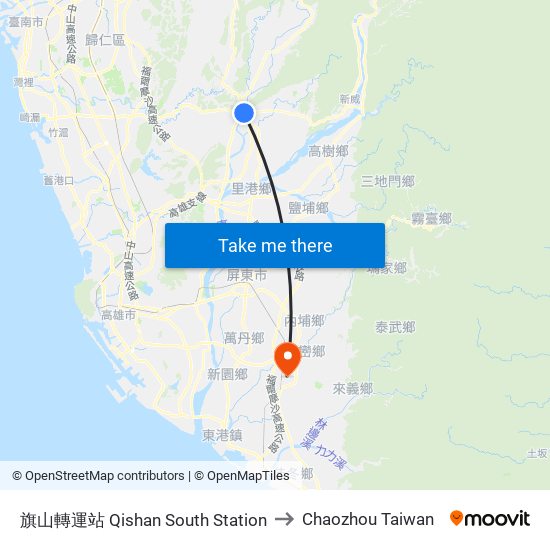 旗山轉運站 Qishan South Station to Chaozhou Taiwan map