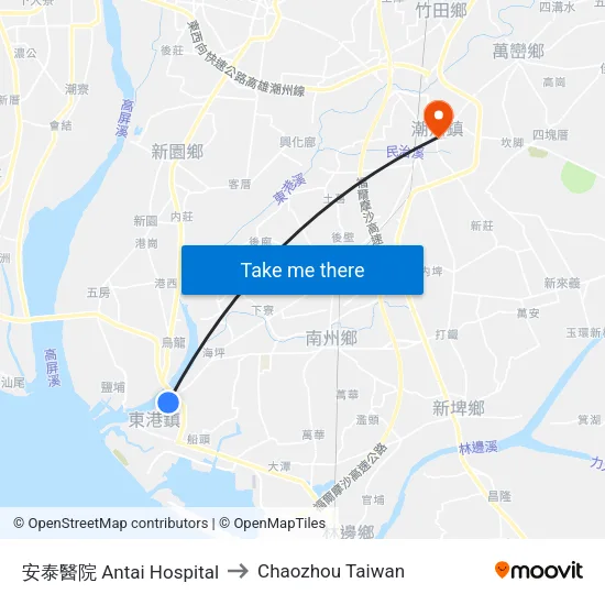 安泰醫院 Antai Hospital to Chaozhou Taiwan map