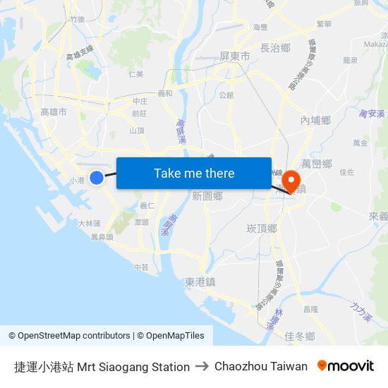 捷運小港站 Mrt Siaogang Station to Chaozhou Taiwan map