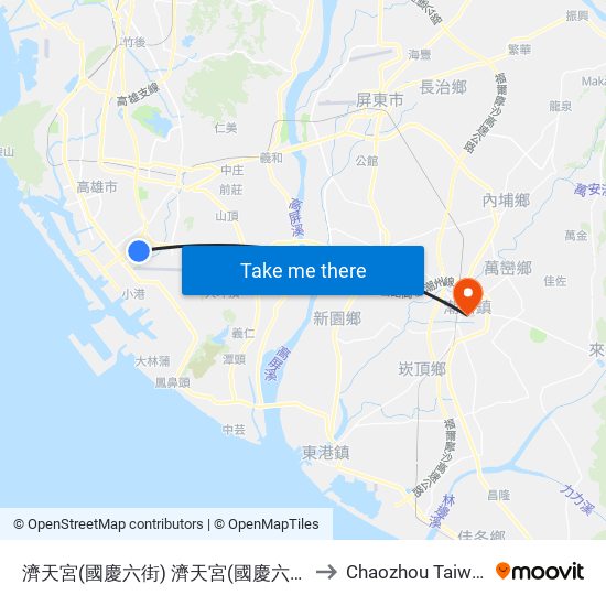 濟天宮(國慶六街) 濟天宮(國慶六街) to Chaozhou Taiwan map