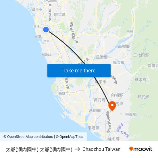 太爺(湖內國中) 太爺(湖內國中) to Chaozhou Taiwan map
