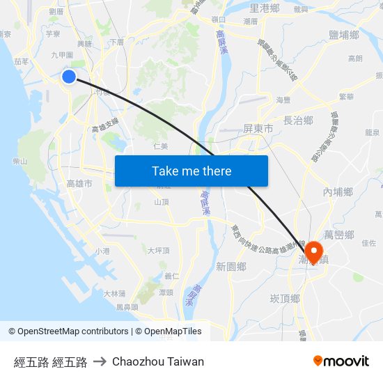 經五路 經五路 to Chaozhou Taiwan map