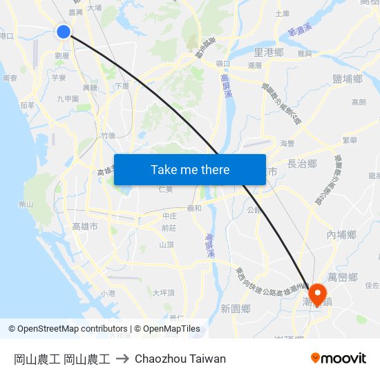 岡山農工 岡山農工 to Chaozhou Taiwan map