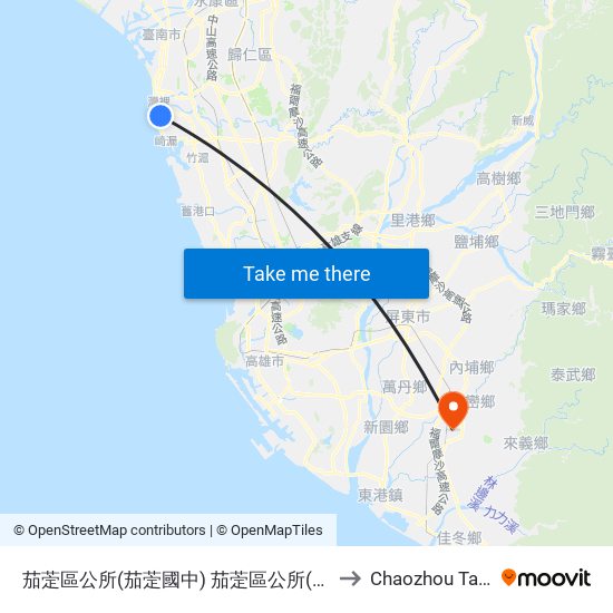 茄萣區公所(茄萣國中) 茄萣區公所(茄萣國中) to Chaozhou Taiwan map