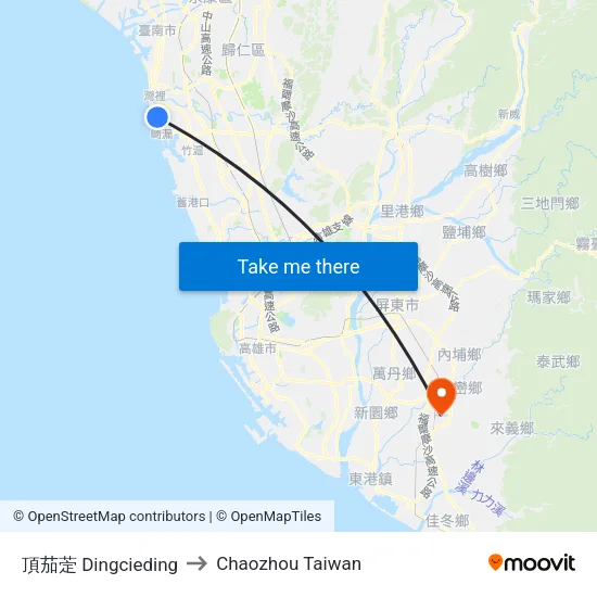 頂茄萣 Dingcieding to Chaozhou Taiwan map