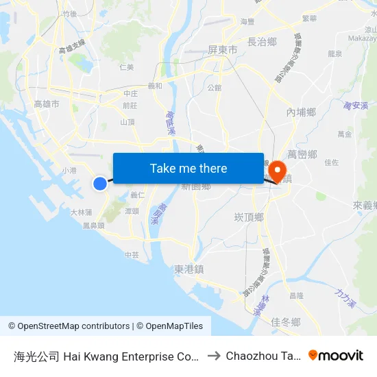 海光公司 Hai Kwang Enterprise Corporation to Chaozhou Taiwan map