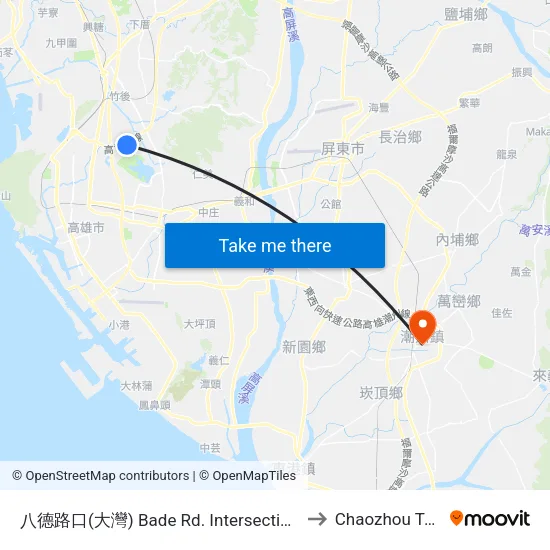八德路口(大灣) Bade Rd. Intersection(Da-Wan) to Chaozhou Taiwan map