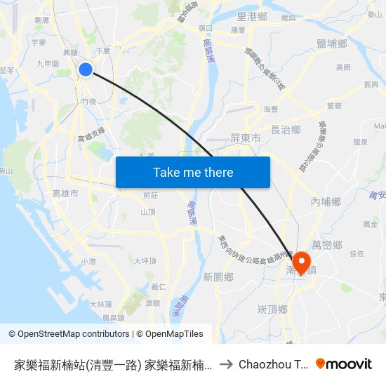 家樂福新楠站(清豐一路) 家樂福新楠站(清豐一路) to Chaozhou Taiwan map