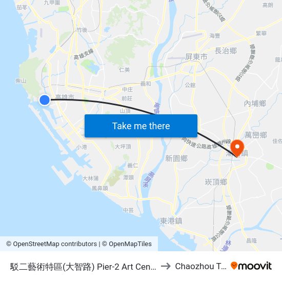 駁二藝術特區(大智路) 駁二藝術特區(大智路) to Chaozhou Taiwan map