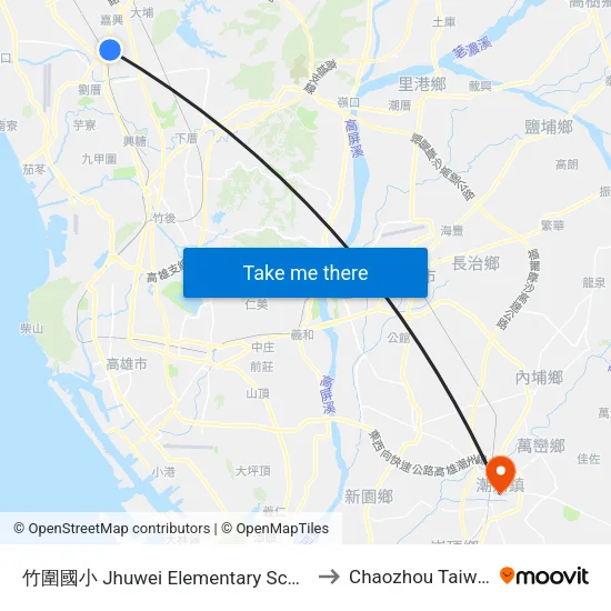 竹圍國小 Jhuwei Elementary School to Chaozhou Taiwan map
