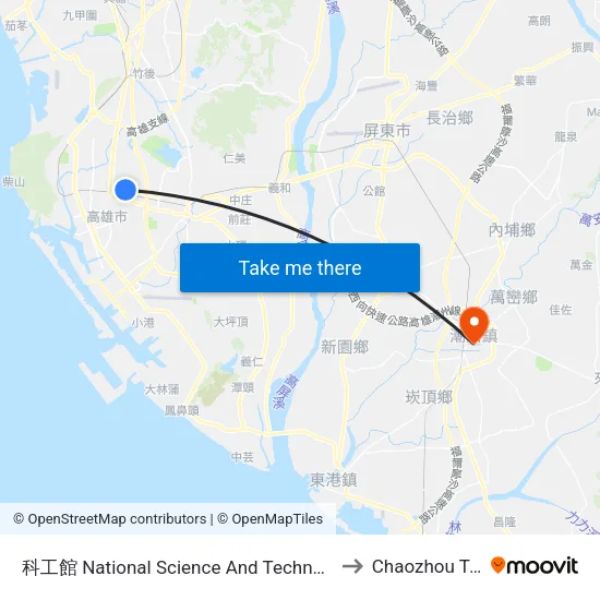 科工館 National Science And Technology Museum to Chaozhou Taiwan map
