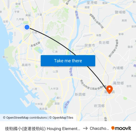 後勁國小(捷運後勁站) Houjing Elementary School(Mrt Houjin Station) to Chaozhou Taiwan map