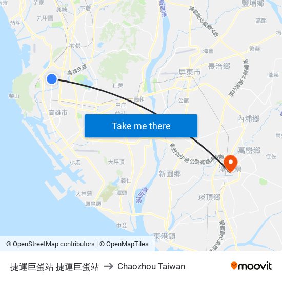 捷運巨蛋站 捷運巨蛋站 to Chaozhou Taiwan map