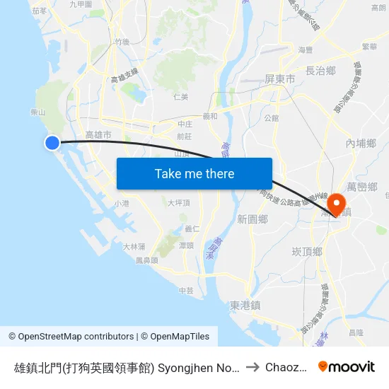 雄鎮北門(打狗英國領事館) Syongjhen North Gate(Former British Consulate at Dagou) to Chaozhou Taiwan map