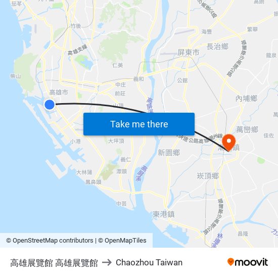 高雄展覽館 高雄展覽館 to Chaozhou Taiwan map