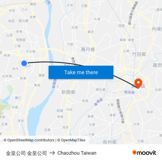 金皇公司 金皇公司 to Chaozhou Taiwan map