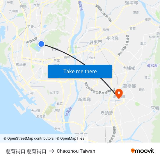 慈育街口 慈育街口 to Chaozhou Taiwan map