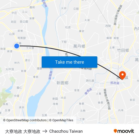 大寮地政 大寮地政 to Chaozhou Taiwan map