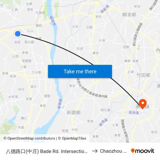 八德路口(中庄) Bade Rd. Intersection (Jhongjhuang) to Chaozhou Taiwan map