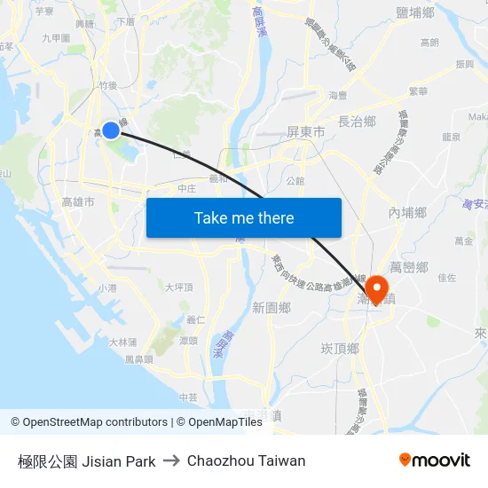 極限公園 Jisian Park to Chaozhou Taiwan map