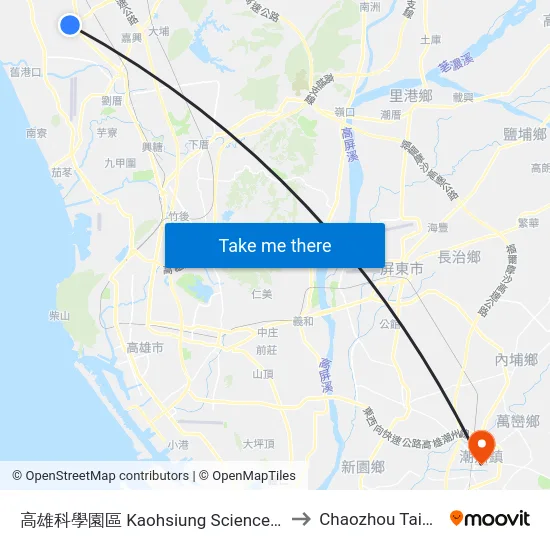 高雄科學園區 Kaohsiung Science Park to Chaozhou Taiwan map