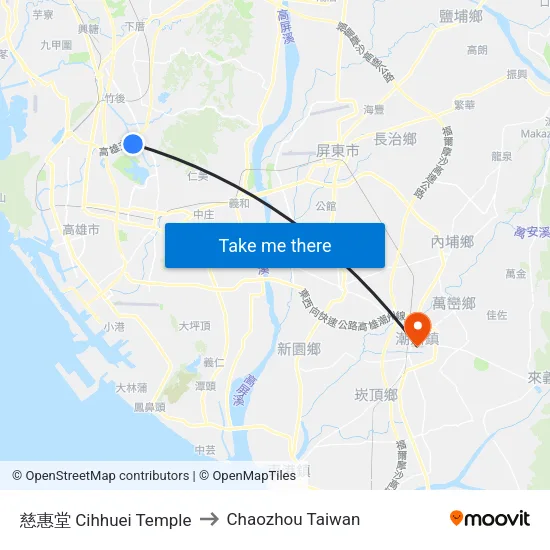 慈惠堂 Cihhuei Temple to Chaozhou Taiwan map